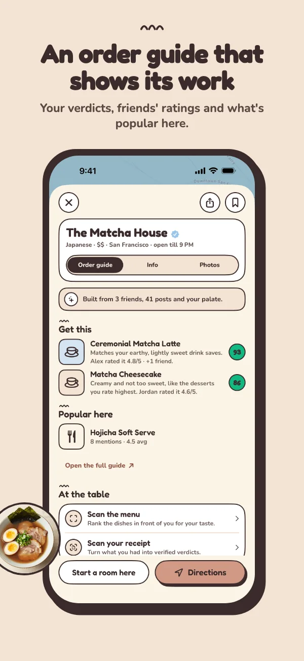 An order guide that shows its work: your own verdicts, friends’ ratings, and what’s popular here