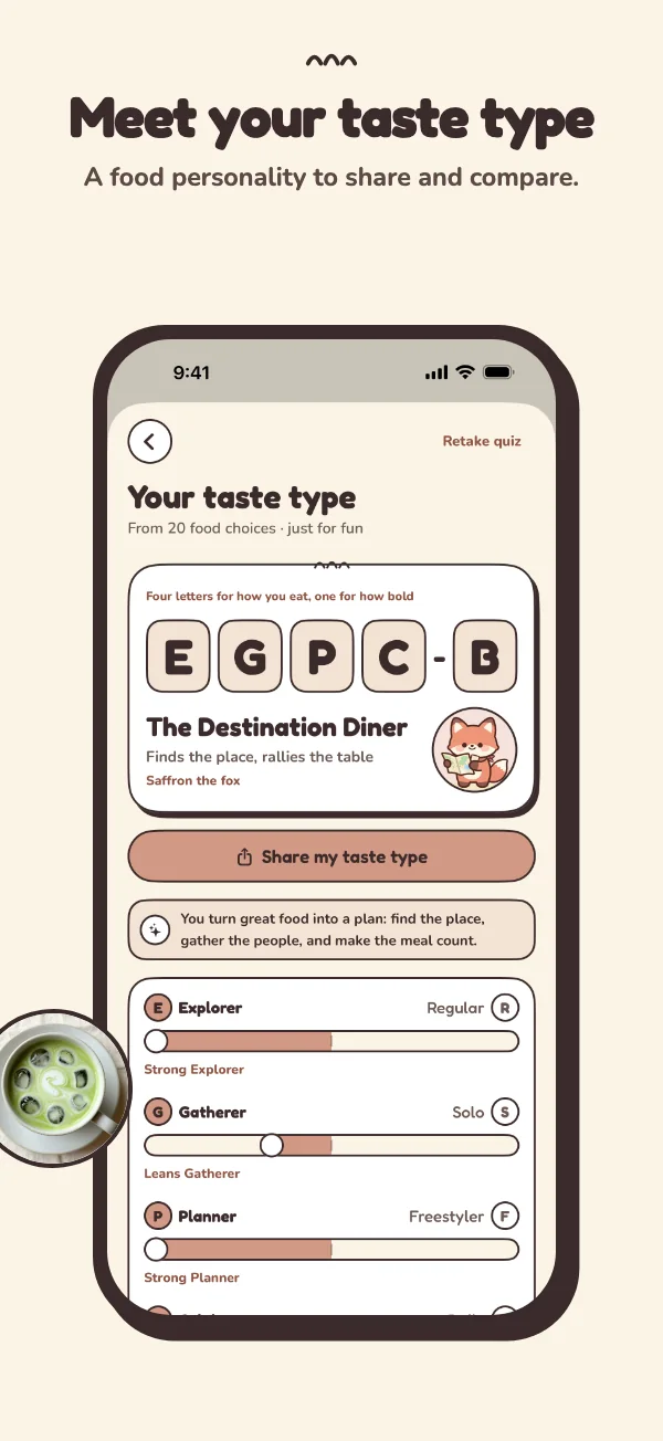 Taste type: a four-letter food personality to share and compare