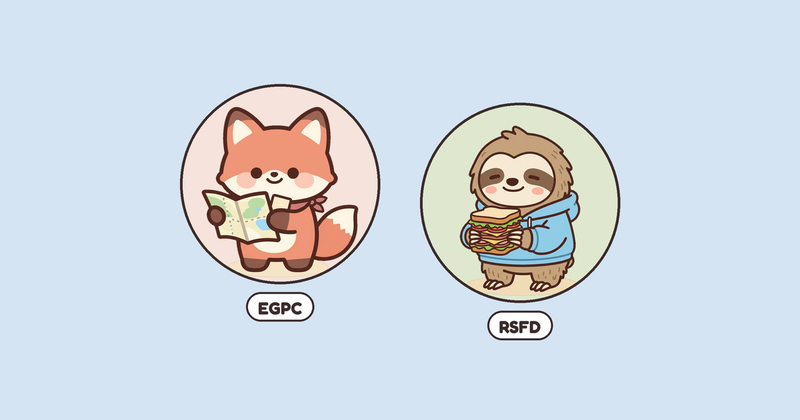 Illustrated Palytt pal opposites: Saffron the fox with an open map and Toast the sloth with a thick sandwich