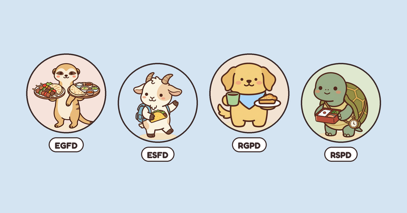 Illustrated Palytt pal characters, one from each family: Paprika the meerkat, Clove the goat, Biscuit the dog and Bento the tortoise